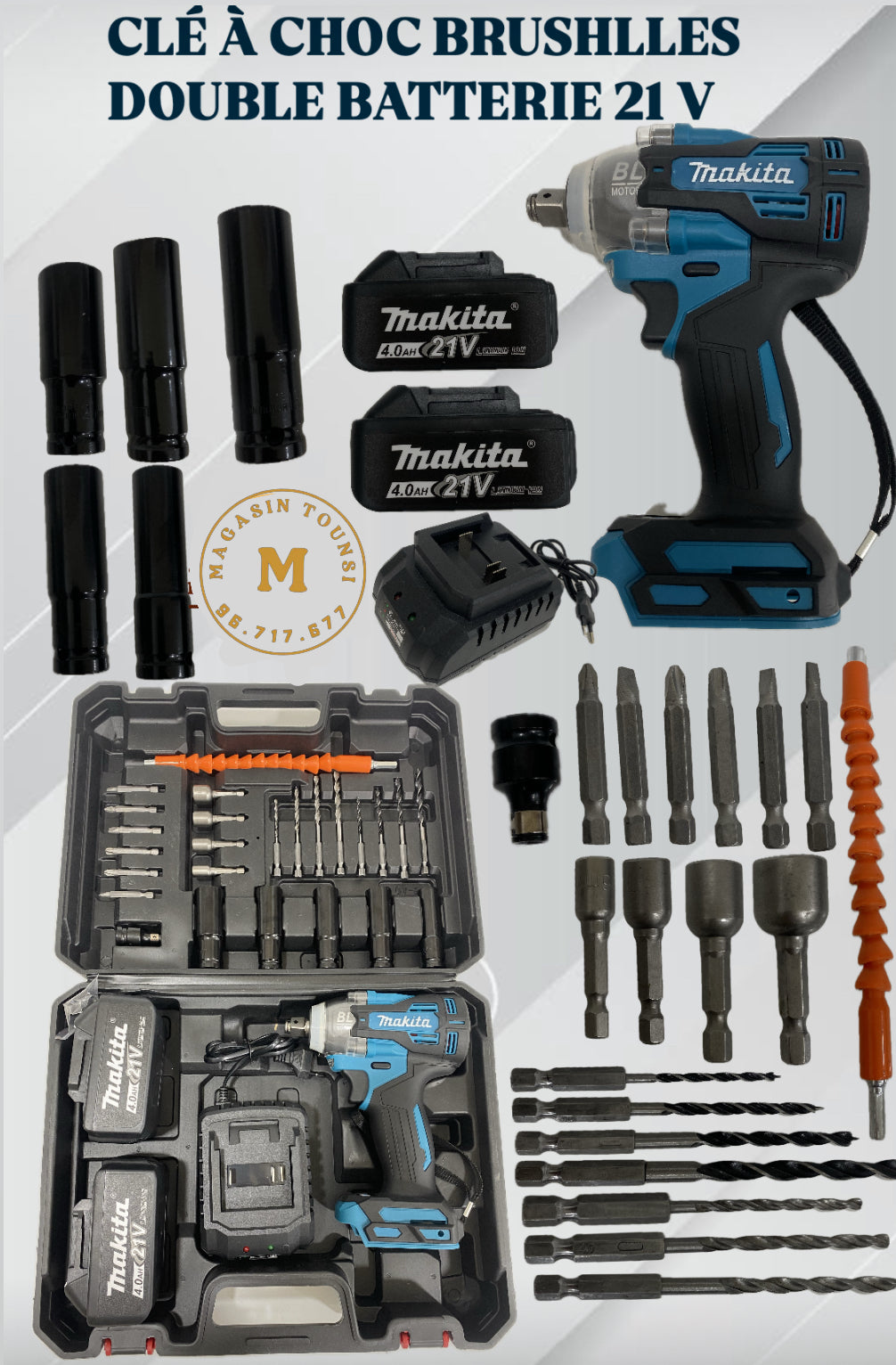 Clé à choc  Brushelles  Makita 21vol –4.0Ah 380N·m